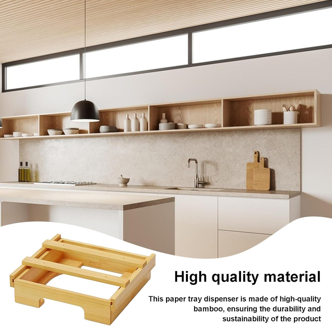 Cabinet Bamboo Plate Frame, Paper Plate Dispenser, Countertop Storage, 10.04x10.04 Inches Vertical H