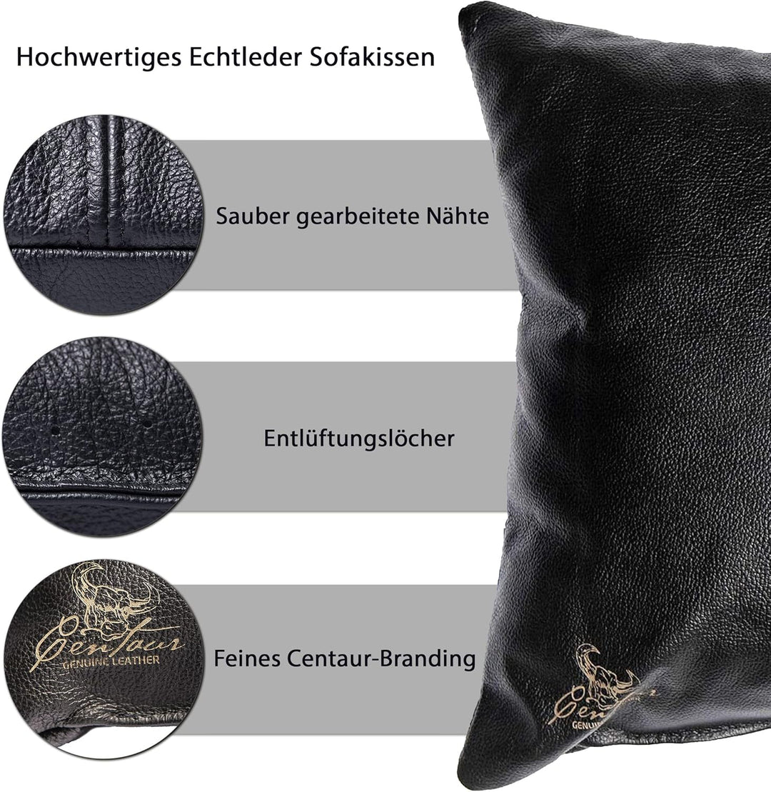 Centaur - Deko Lederkissen 40 x 40 cm für Sofa oder Schlafzimmer schwarz - Echt Leder Kissen Echtled