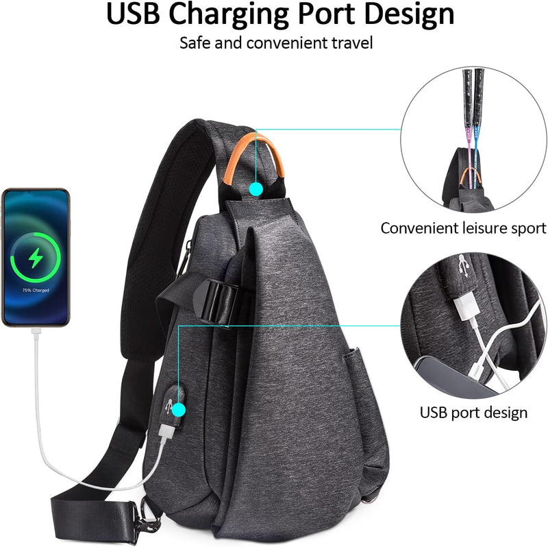 DORRISO Mode Herren Brusttasche Elegant Umhängetasche USB-Anschlussdesign Reise Schultertasche Casua