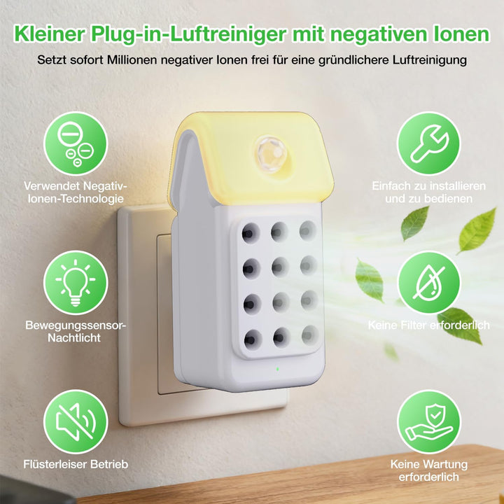Luftreiniger Raucherzimmer, 3-Pack Ionisator Luftreiniger mit Sensor Licht für Wohnung Zimmer Küchen