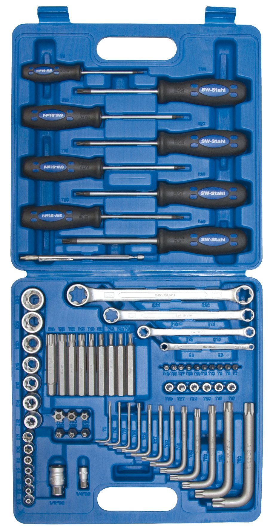 SW 04490L Werkzeug-Sortiment, 75-teilig, Chrom-Vanadium-Stahl | Satz fuer E- und T-Profil-Schrauben,