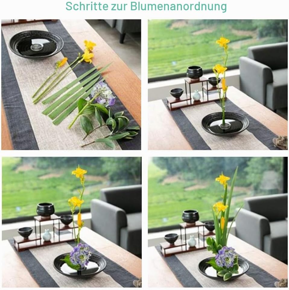 WANDIC Blumenarrangement-Zubehör, Runden Blumen Frosch &amp; Keramik Ikebana-Vasen für Ikebana-Blumenarr