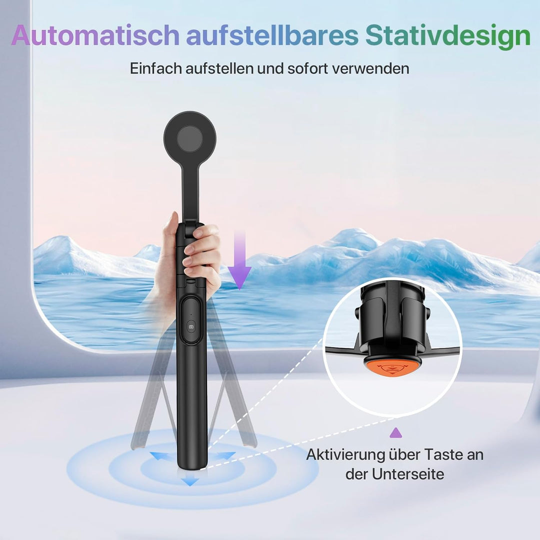 Moman Handy Stativ, Automatisch Aufstellbares Doppelseitiges Magnetisches Selfie Stick mit Fernbedie