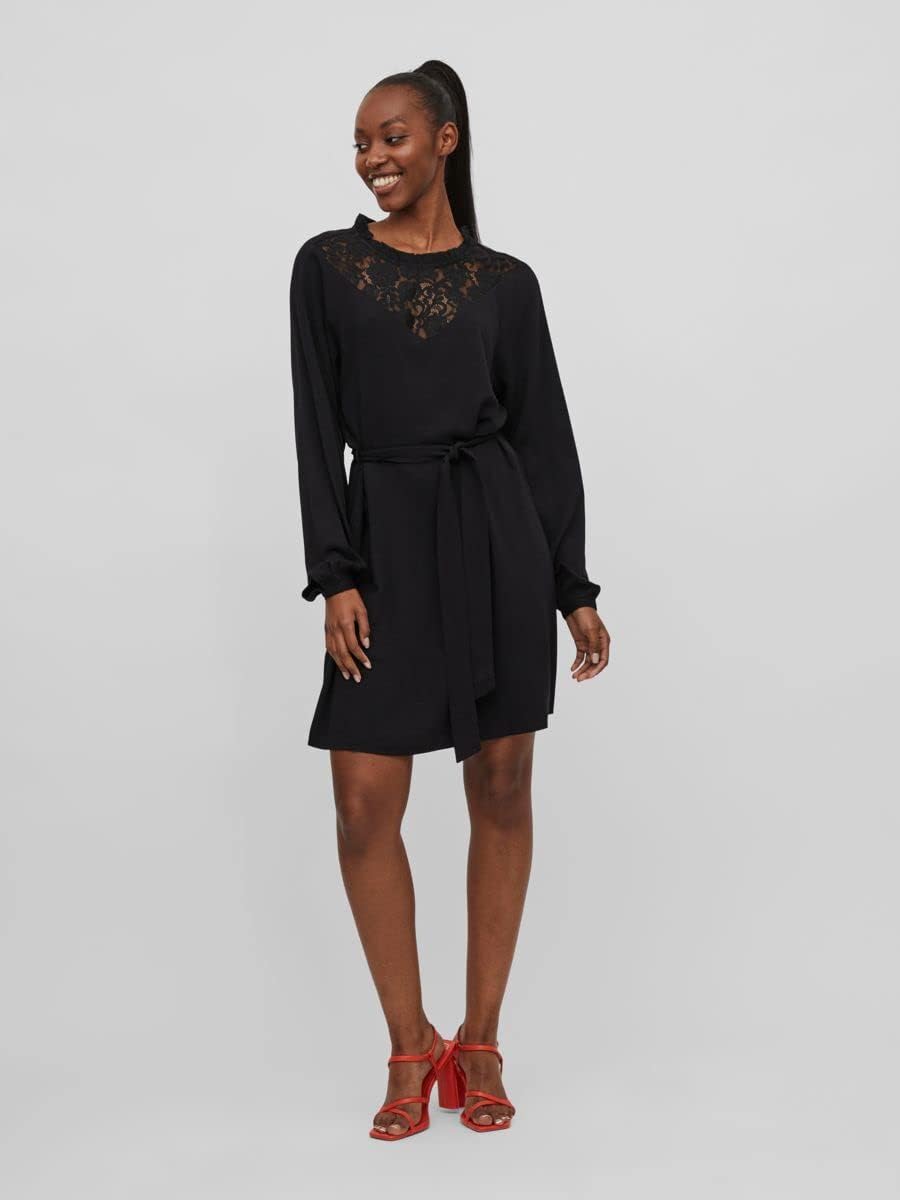Vila Damen Visuvita L/S Lace Dress/Su-Noos Kleid 40 Schwarz, 40 Schwarz