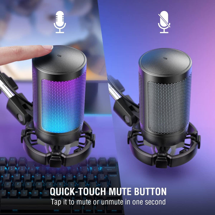 FIFINE Gaming Mikrofon PC mit Arm, USB Microphone Kit mit Stummschalttaste für Podcast Streaming Stu