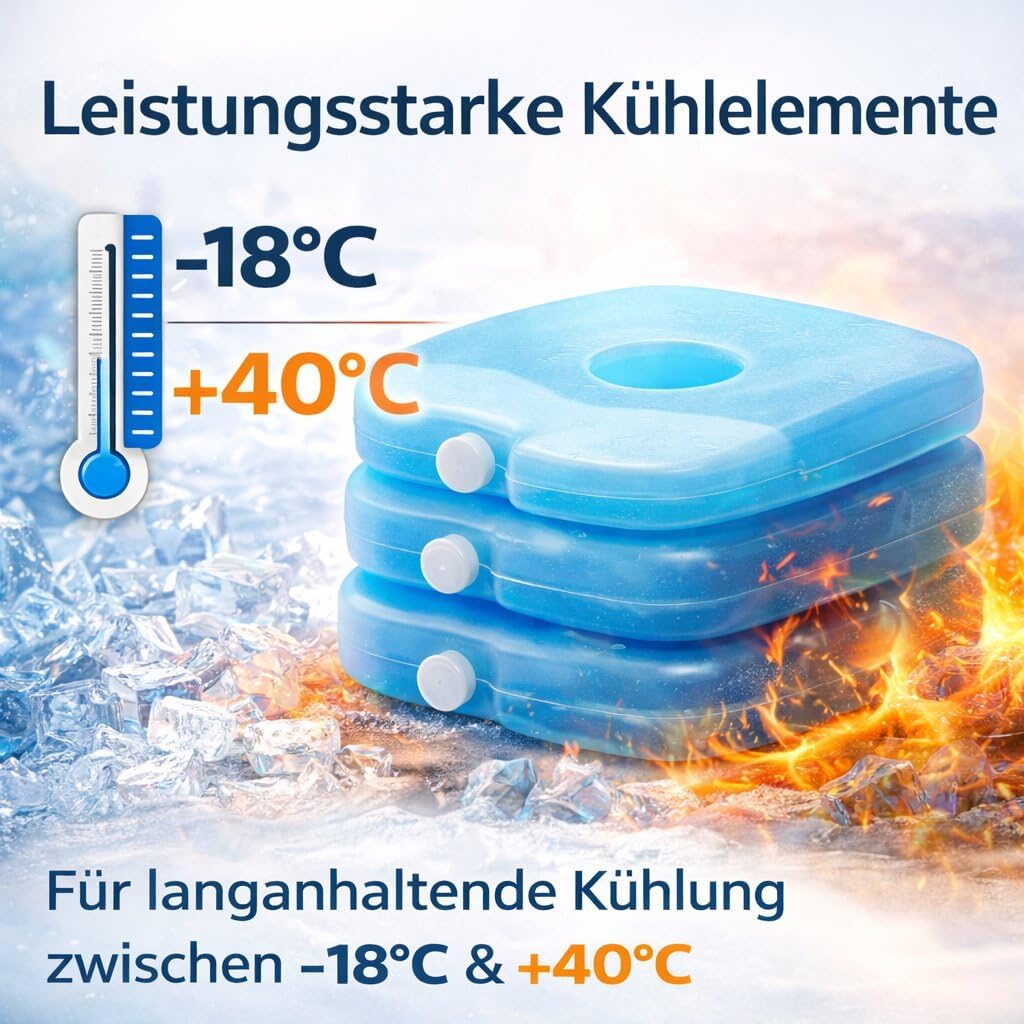 BigDean Kühlbox 24 Liter Set inkl. 6 Kühlakkus, blau/weiss, ohne Strom, bis zu 11 Std. Kühlung, Made