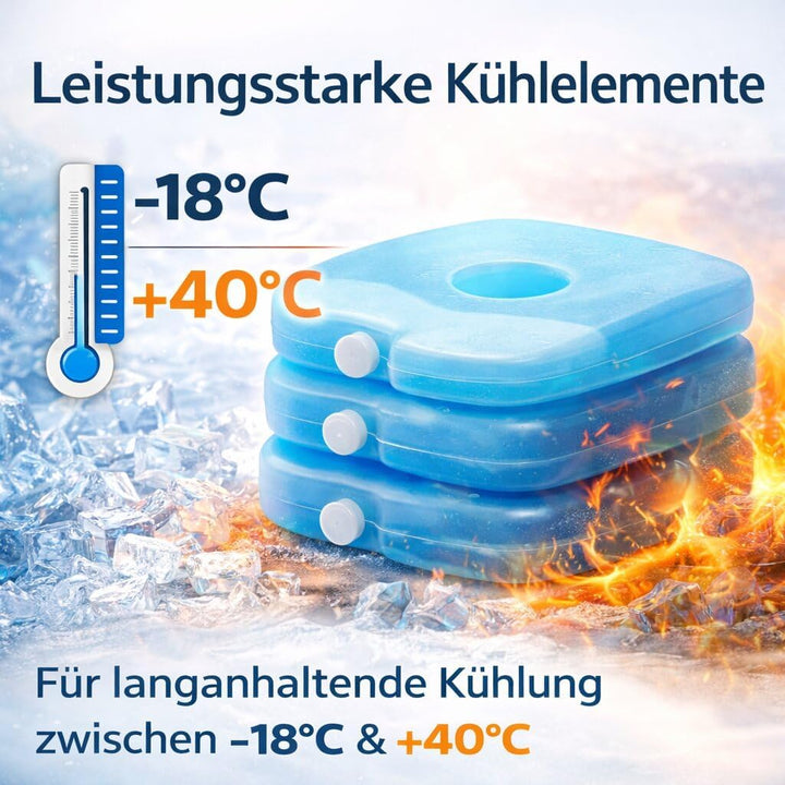 BigDean Kühlbox 24 Liter Set inkl. 6 Kühlakkus, blau/weiss, ohne Strom, bis zu 11 Std. Kühlung, Made