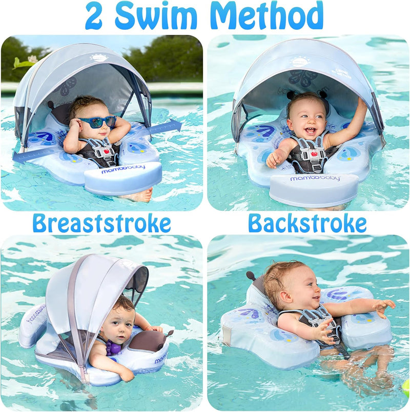 HECCEI Baby Schwimmring Mambobaby Nicht Aufblasbarer Schwimmreifen mit Sonnendach Schwanz, Weiches W