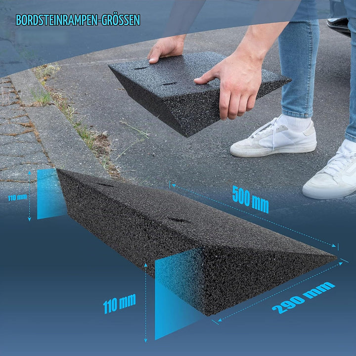 Bordsteinrampe Gummi schwarz 2X I Breite: 50 cm I Höhe: 110 mm I Rampe Gummikeil Rollstuhlrampe Auff