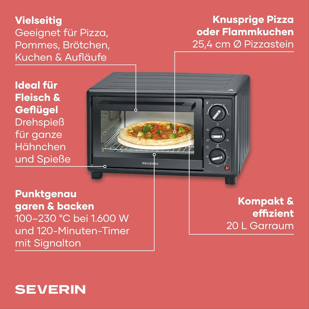 Severin Back- und Toastofen, Bake&Toast, 20L, bis 230°C, Umluft-Funktion, Ober- und Unterhitze, inkl