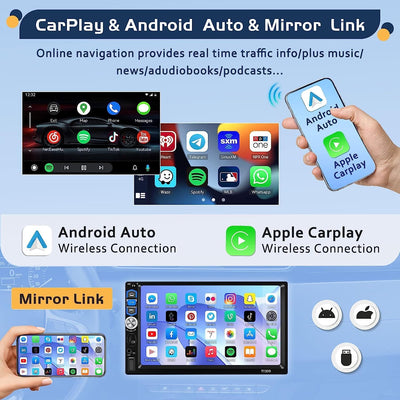 Hikity 1 Din Autoradio mit Wireless Carplay Android Auto 7 Zoll Touch Display Radio mit Bluetooth Fr