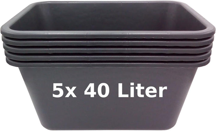 BURI 5 Stück Mörtelwanne 40 Liter Mörtelkasten rechteckig, schwarz - Baueimer Maurerkasten Mörtelküb