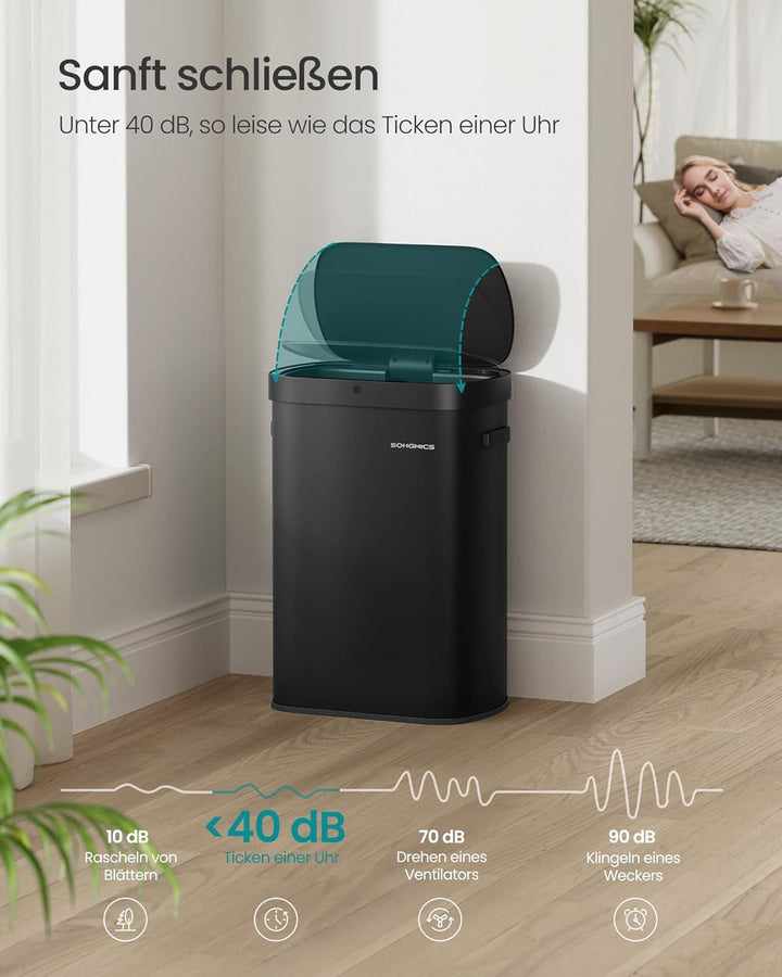 SONGMICS Mülleimer mit Sensor, automatischer Abfalleimer 50 L, Öffnen per Handbewegung oder Berühren