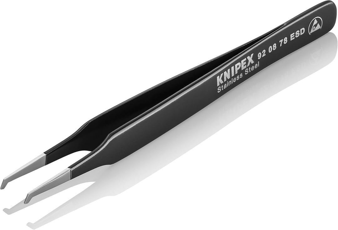 Knipex Präzisions-Pinzette für SMD-Technology, gebogen mit glatten Greifflächen, Edelstahl, schwarz,