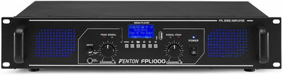 Fenton FPL1000 PA Verstärker 1000 Watt, 3 Kanal Endstufe, Digitalverstärker mit Bluetooth, AUX, USB,