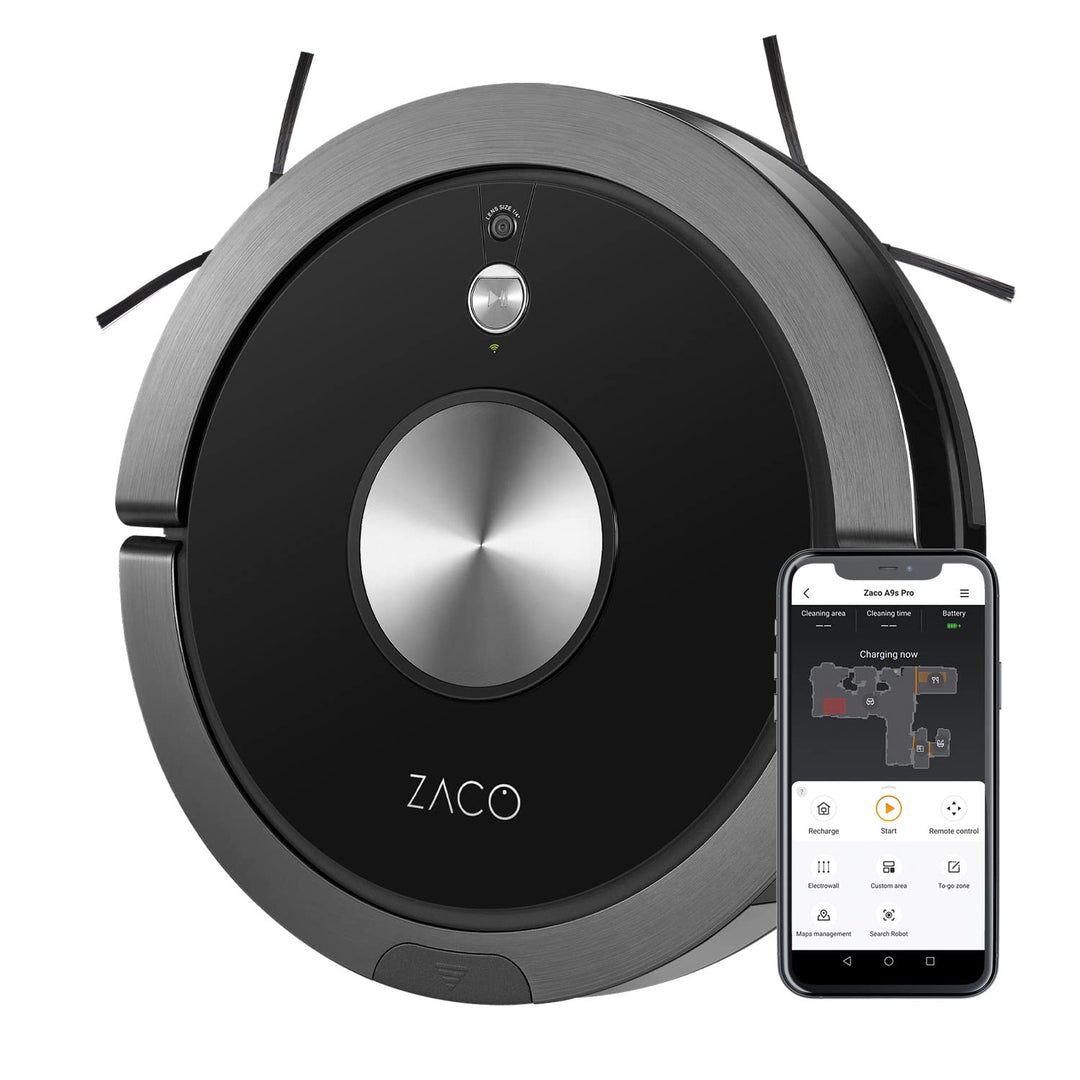 ZACO A9sPro Saugroboter mit Wischfunktion, App & Alexa, 7,6 cm flach, Staubsauger Roboter mit Raumka
