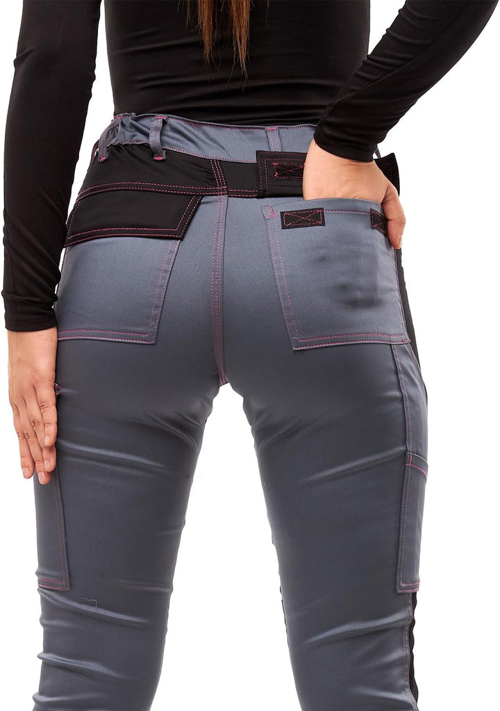 Damen Arbeitshose komplett Stretch für Frauen Bundhose mit Kniepolstertaschen Schwarz Grau Weiss Pin