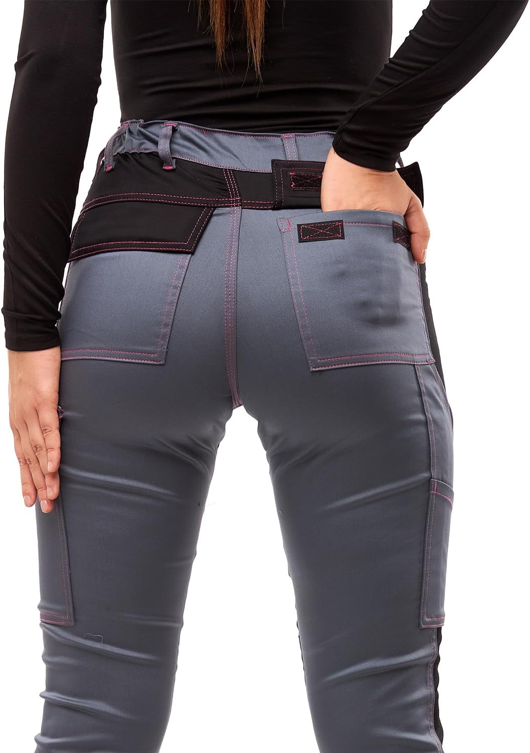 strongAnt Damen Arbeitshose komplett Stretch für Frauen Bundhose mit Kniepolstertaschen Schwarz Grau
