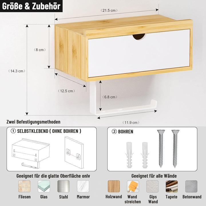Toilettenpapierhalter Ohne Bohren, Klopapierhalter mit Feuchttücherbox Klorollenhalter mit Ablage Ba