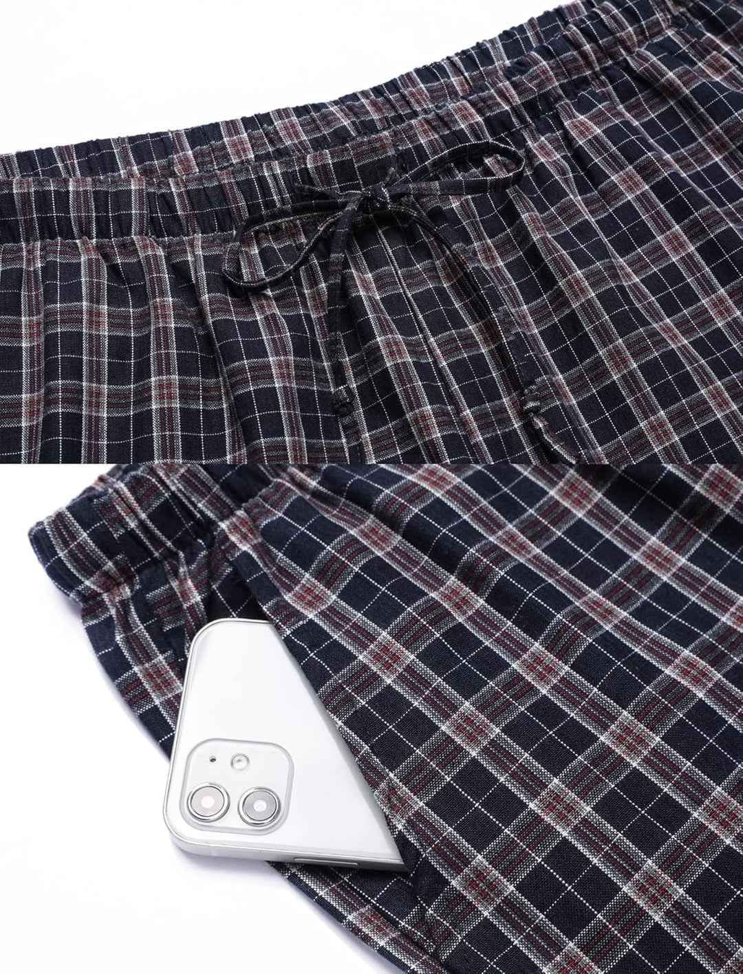 Winovia Herren Schlafanzughose Lang Baumwolle Karierte Pyjamahose Lounge Hose Pyjamaunterteil Freize