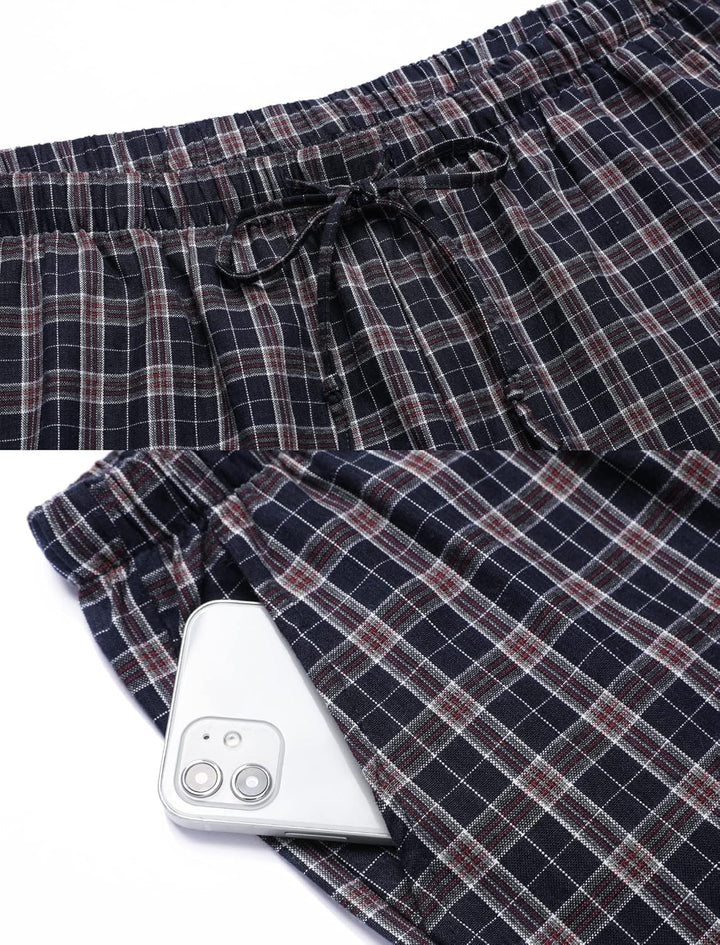 Winovia Herren Schlafanzughose Lang Baumwolle Karierte Pyjamahose Lounge Hose Pyjamaunterteil Freize
