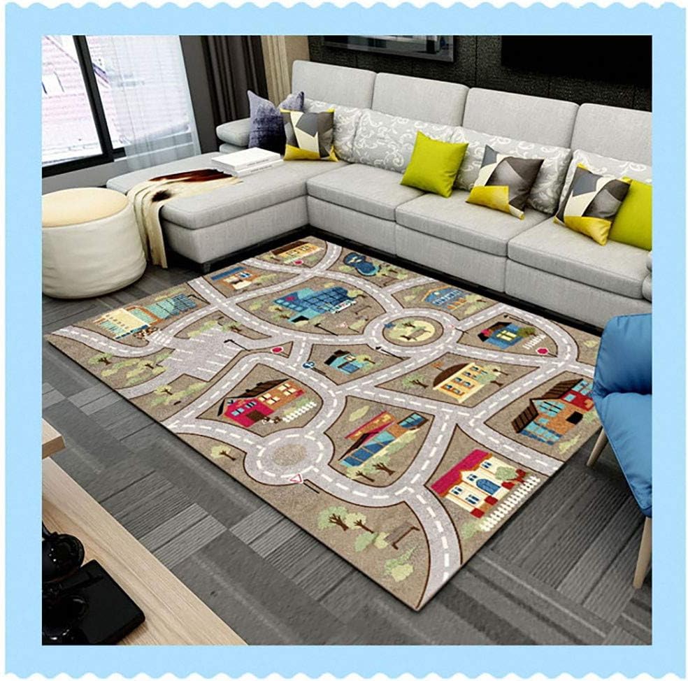 Kinderteppich Spielen Teppich Strasse Auto Tier Universum Blau Grün Grau(80×120cm,31×47inch) 80 * 12