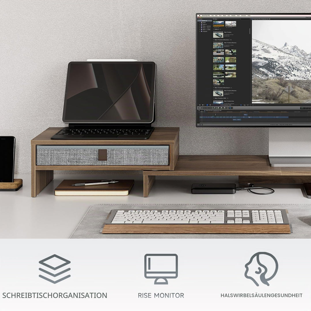Fenge Dual Monitorständer Bildschirmständer mit Schublade für Computer TV Laptop, Monitorständer, Lä