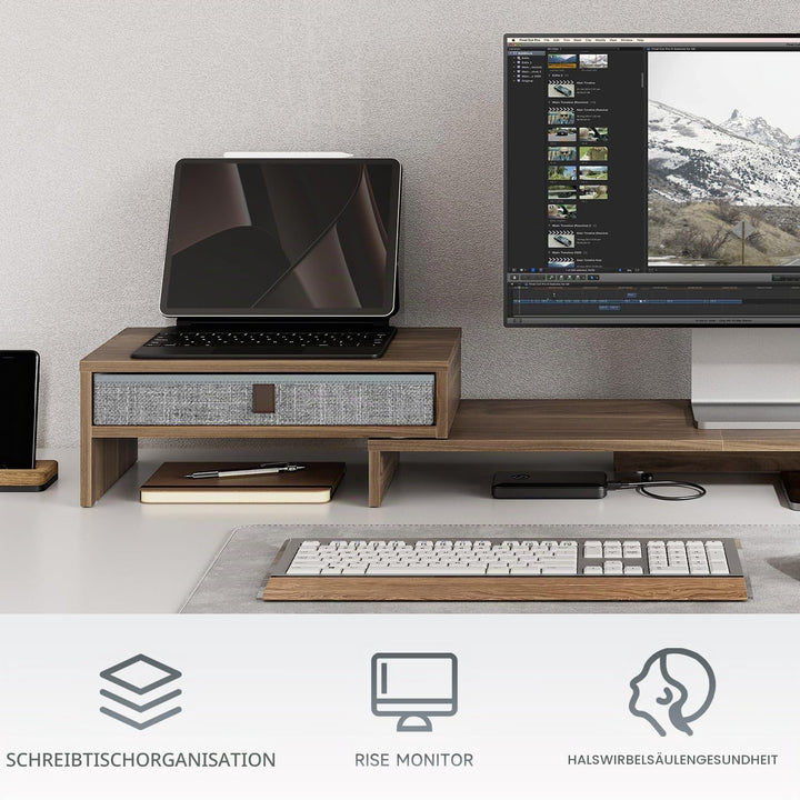 Fenge Dual Monitorständer Bildschirmständer mit Schublade für Computer TV Laptop, Monitorständer, Lä