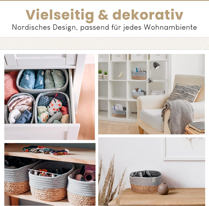 NORDIS DESIGN Aufbewahrungskörbe 3er Set aus Wasserhyazinthe und Baumwolle, Bad Aufbewahrungskorb ge