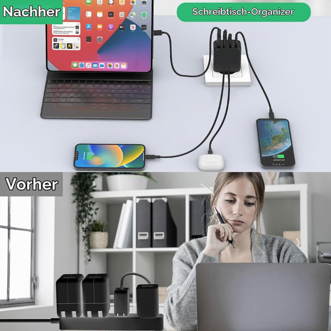 40W USB C Ladegerät, Gcstnn Schnellladegerät 2-Pack 4 Port PD3.0 QC3.0 USB C Ladestecker für iPhone