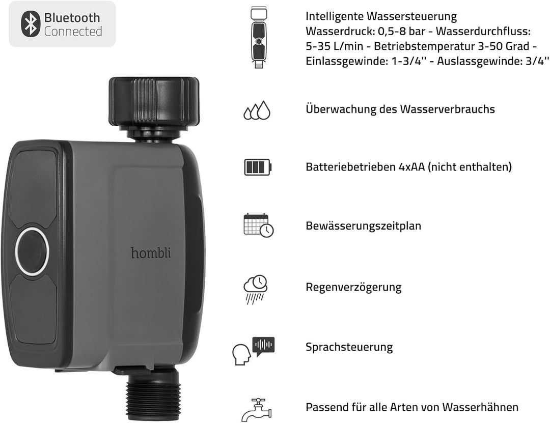 Hombli Smart Bluetooth Wassercontroller für automatische Garten-Bewässerung mit App-Steuerung, Zeitp