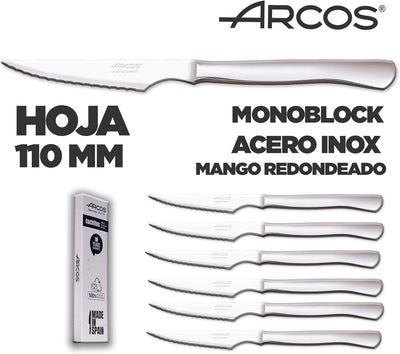 Arcos Fleischmesser-Set | 6 Stück | Steakmesser Marke Arcos | Edelstahl-Besteck | Klinge 110 mm | Mo