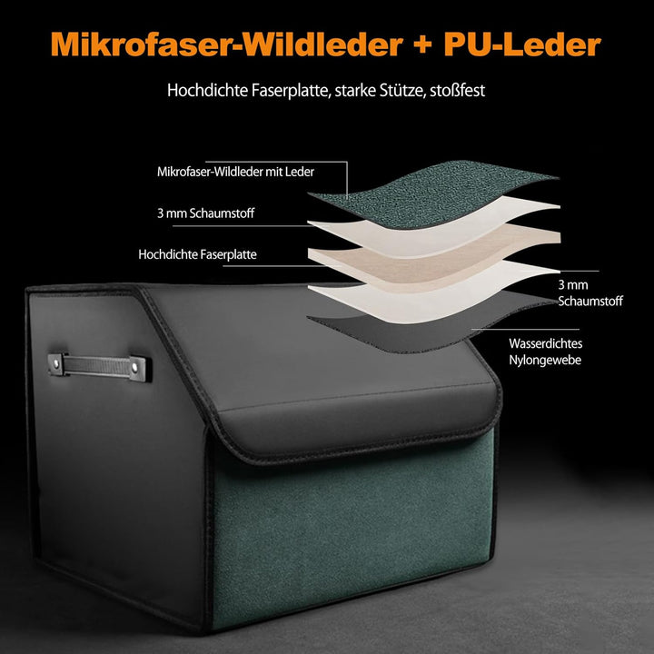 Ergocar Zusammenklappbarer Kofferraum Organizer, PU-Leder und Wildleder Aufbewahrungsbox für Autozub