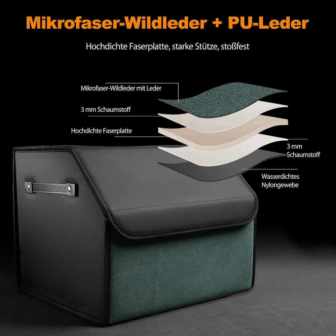Ergocar Zusammenklappbarer Kofferraum Organizer, PU-Leder und Wildleder Aufbewahrungsbox für Autozub