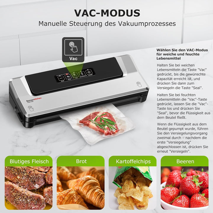 Bonsenkitchen Vakuumiergerät, Vakuumierer Folienschweissgerät für Sous Vide Kochen und Lebensmittel