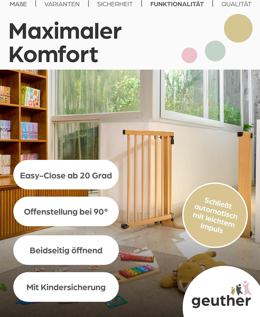 Geuther Easylock Flat Step Treppenschutzgitter ohne Bohren, 79-87 cm Breite, Türschutzgitter zum Kle