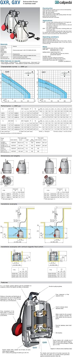 CALPEDA Entwasserungs Tauchmotorpumpe GXRM Reines GXR11m 0,37kW 0,5Hp 230V