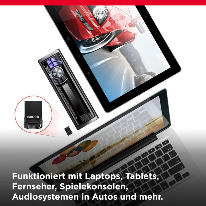 SanDisk Ultra Fit USB 3.2 Flash-Laufwerk 16 GB (Für Laptops, Spielkonsolen und Auto-Audiosysteme, Pl