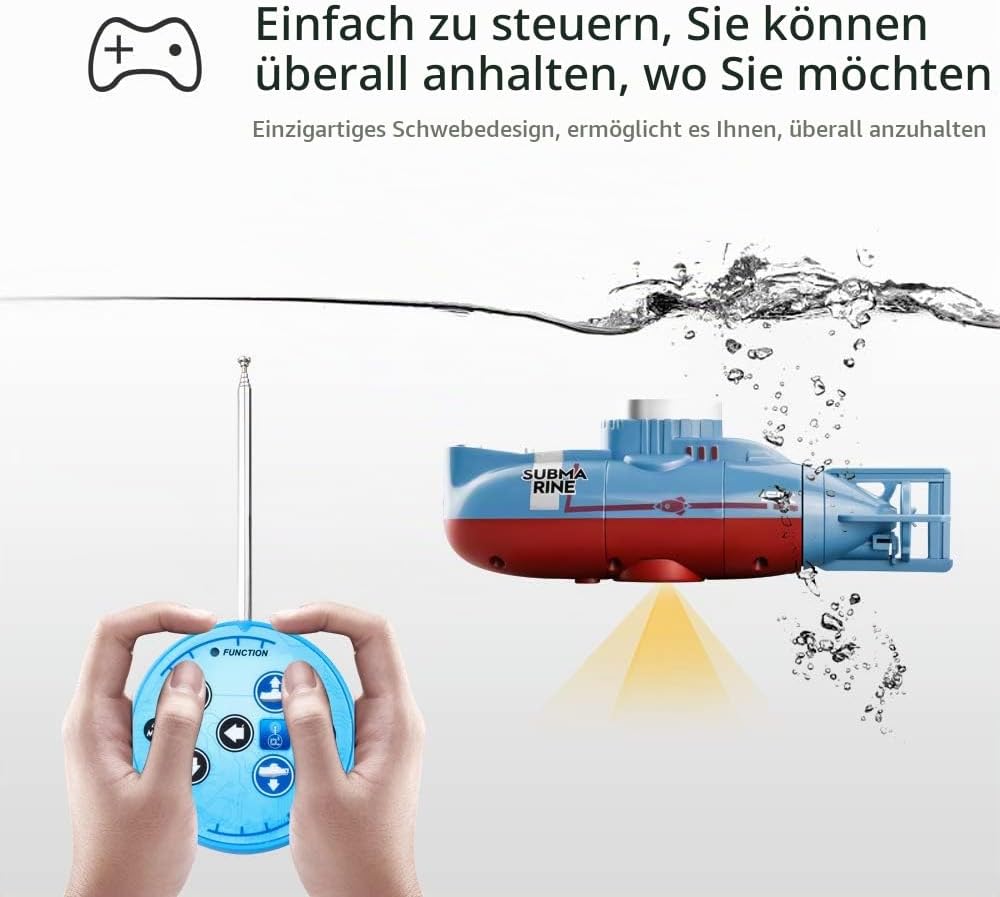 Mini Ferngesteuerte U-Boot Spielzeug, 6 Kanal RC Boote mit LED Leuchten | 2.4GHZ Fernbedienung Tauch