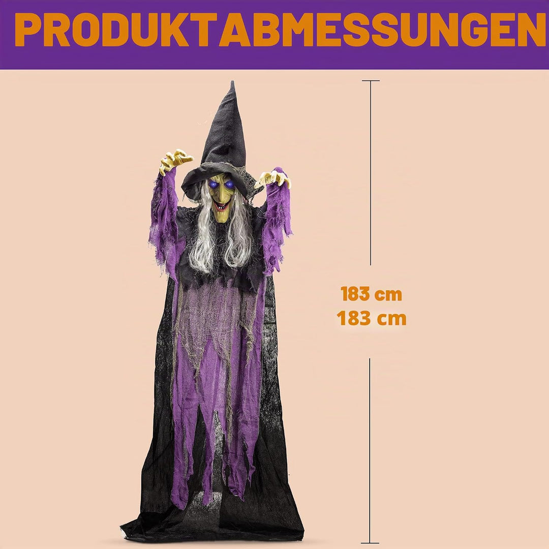 JOYIN 182,9 cm hängende animierte sprechende Hexe Dekoration (blau) mit leuchtenden Augen und Sounda