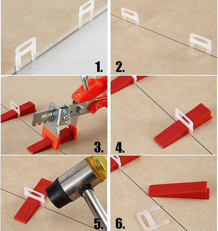 MIVIDE Fliesen Nivelliersystem, 3mm Fugenbreite Verlegehilfe 500 Laschen + 100 Keile + 1 Fliesenverl