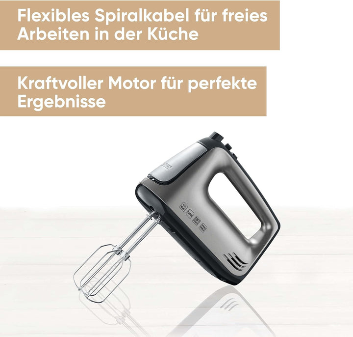 SEVERIN Handmixer mit Spiralkabel, ca. 400 W, HM 3832, Silber/Schwarz, 28.5 Rostfreier Edelstahl Sin