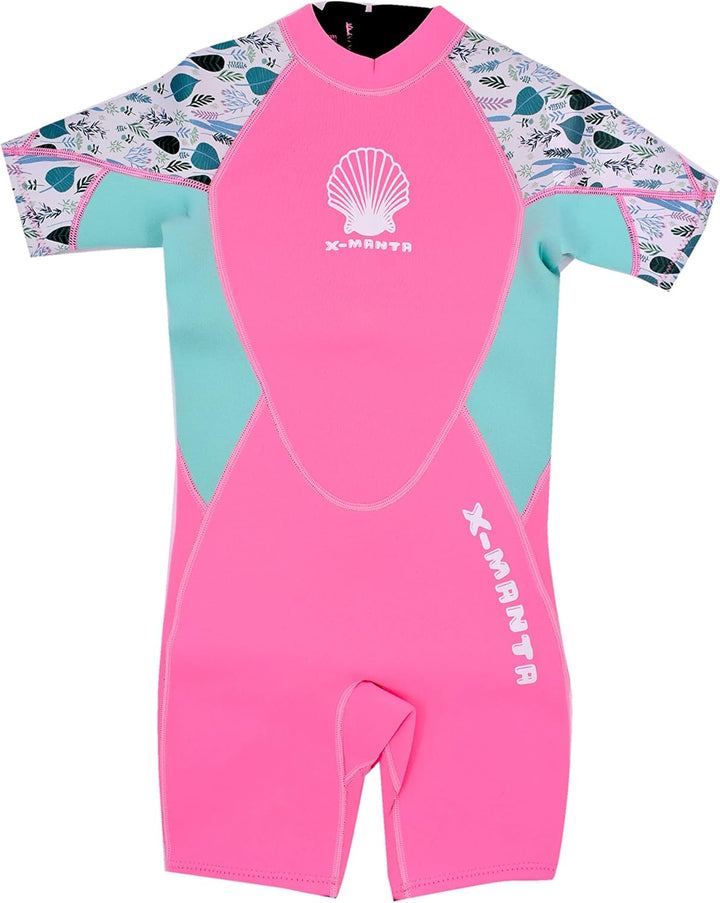 Mädchen 2.5mm Neoprenanzug Kinder Einteiler Tauchanzug Shell Gedruckt Kurzarm Shorty Badeanzug Patch