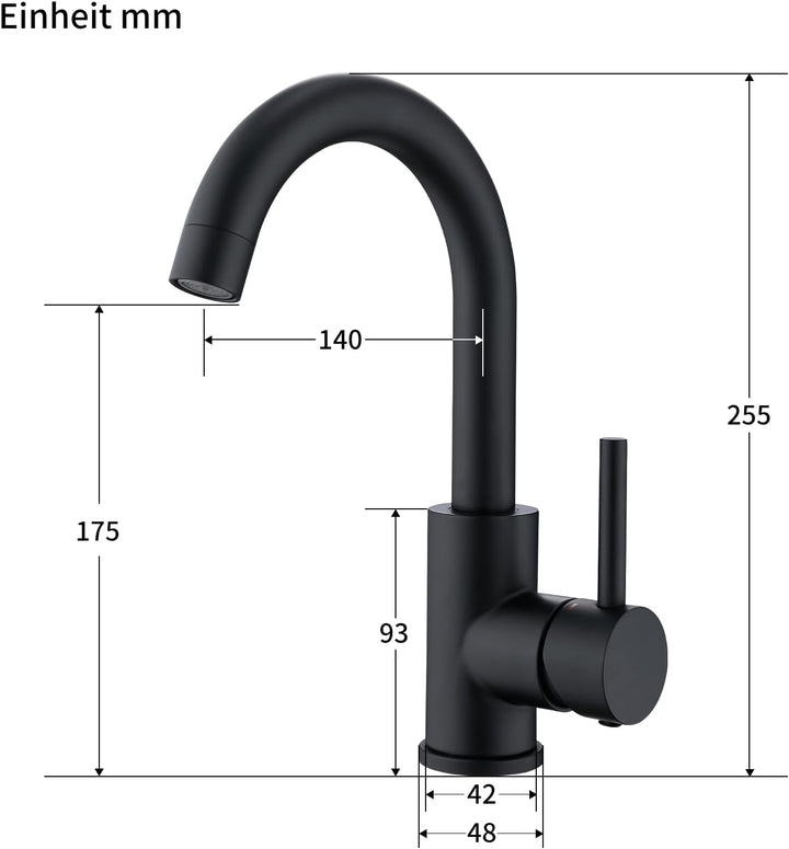 HOMELODY Niederdruck Armatur Bad/Küche Schwarz Waschtischarmatur 360° Drehbar Wasserhahn Bad Armatur