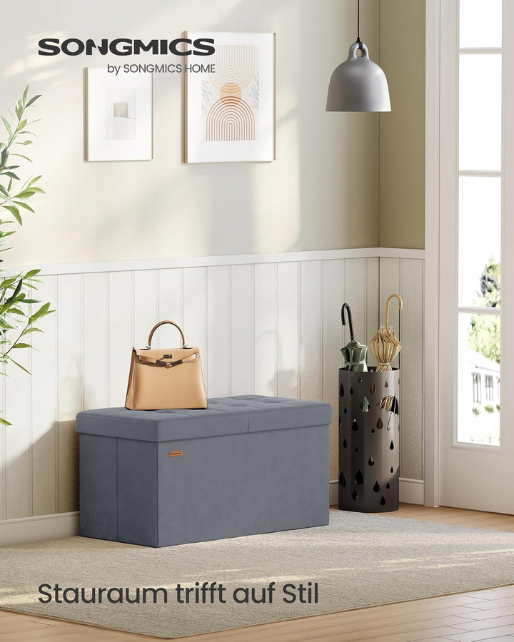 SONGMICS Sitzbank mit Stauraum, klappbare Sitztruhe, 38 x 76 x 38 cm | Aufbewahrungsbox, Deckel klap