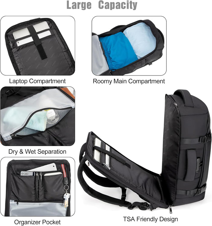 Tzowla ReiseRucksack Laptop Handgepäck Rucksack 40l für Damen und Herren,Fluggenehmigung,Grosses Fas