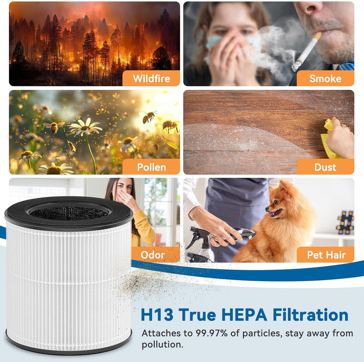 Offizieller Ersatzfilter AP050 für Luftreiniger, 3-in-1-Luftreinigerfilter, Echter H13-HEPA-Filter,