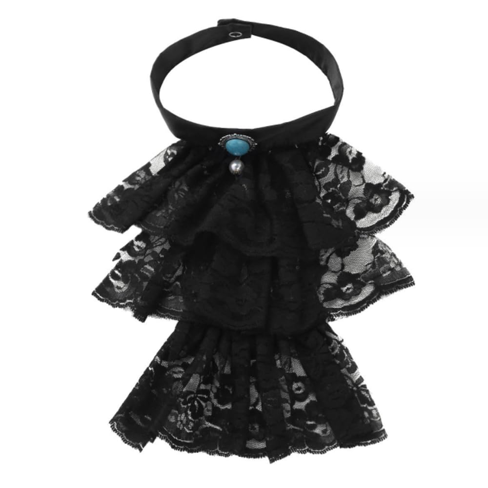 Elegtiskas Detachable Dickey Collar Victorian Lace Jabot Neck Ruff Collar Fake Collar S-M 245black,