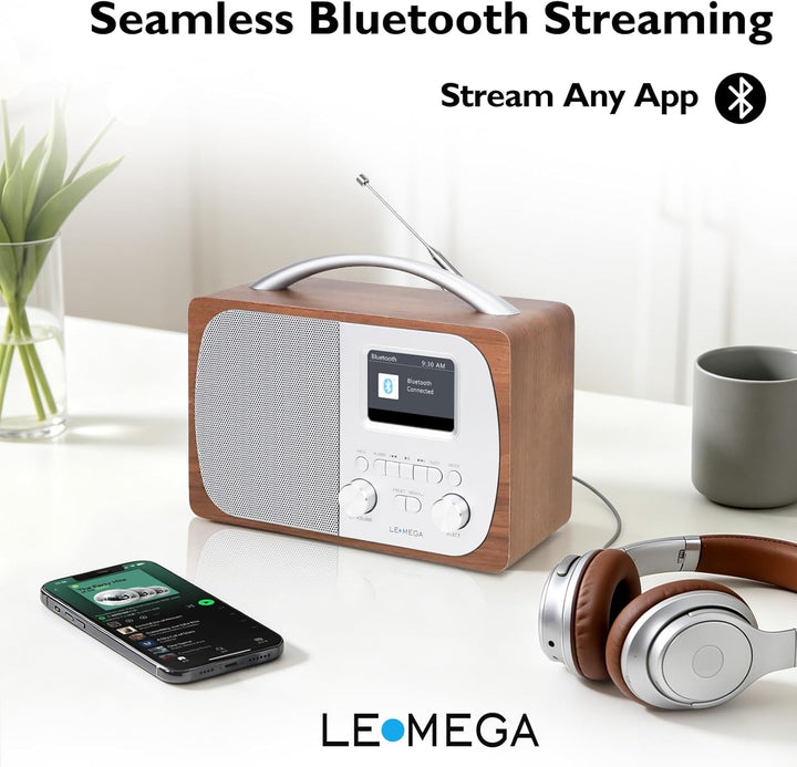 LEMEGA DR5 Tragbares DAB/DAB+ Digitalradio,Radio Holz mit Bluetooth 5.3,UKW-Radio für die Küche oder