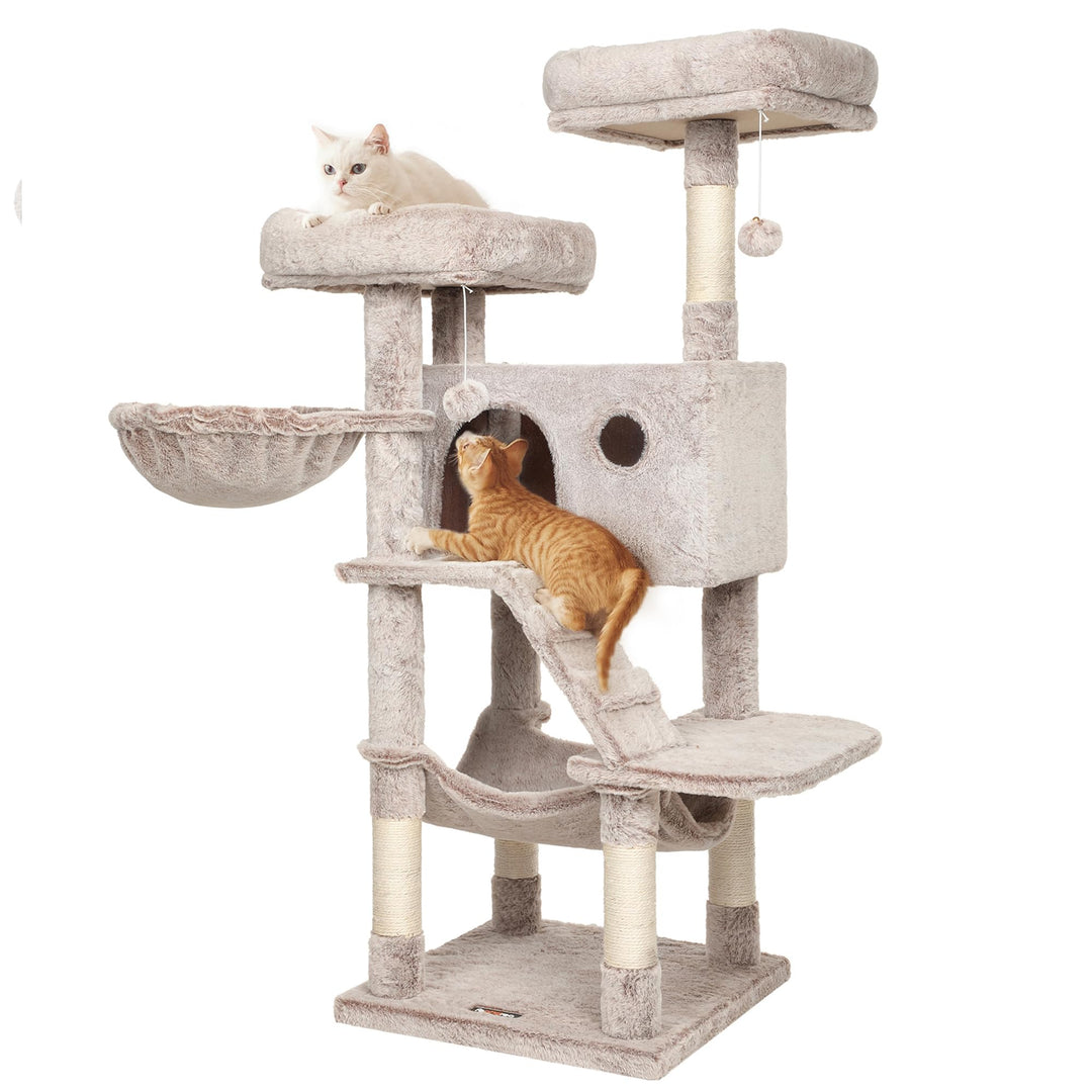 Feandrea Kratzbaum gross, Katzenbaum mit weichem Bezug, für grosse Katzen, Ombré-Braun-Weiss PCT162M
